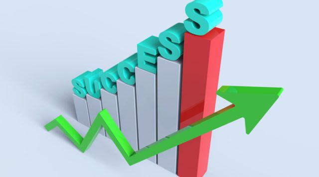 Business success with growing, rising charts