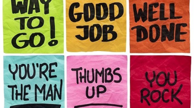 way to go, good job, well done, you're the man, thumbs up, you rock - a set of isolated sticky notes